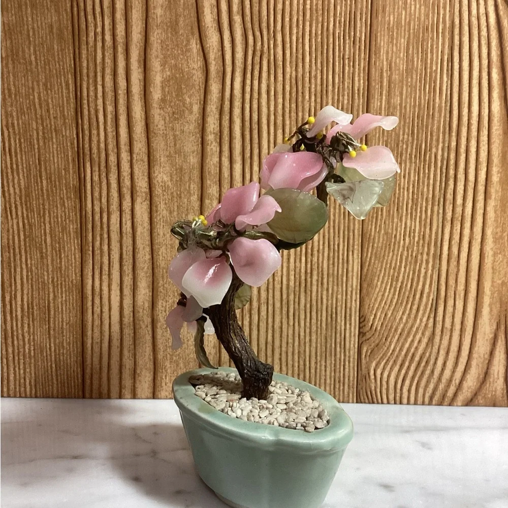 6” Bonsai Cherry Blossom Tree Glass pink and white